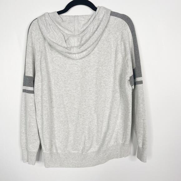 Athleta XSmall XS Gray Rally Sweater Hooded Striped Sleeve Cotton Blend Pullover - Picture 2 of 8